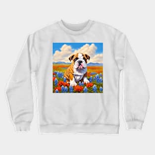 English Bulldog in Texas Wildflower Field Crewneck Sweatshirt